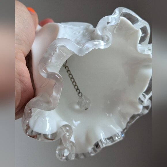 Vintage Fenton Milk Glass Bell Silver Crest Wedding Bell Paisley Pattern - Picture 3 of 4